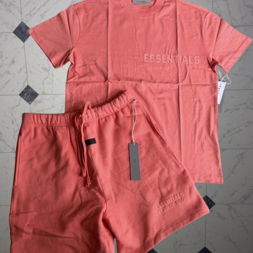 Fear of God Essentials Coral Set Tee Shirt Shorts NWT SIZE XS